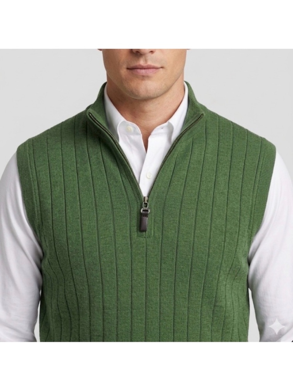 Fairway & Greene Men’s Merino Wool Quarter Zip Vest Green Large Golf Preppy